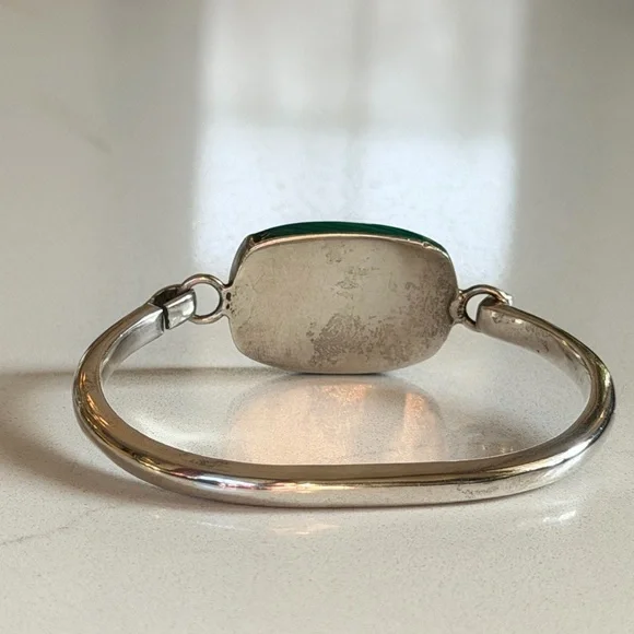 Vintage TAXCO 925 Sterling Silver Malachite Hinged Bangle Bracelet RARE Unique - Picture 6 of 8